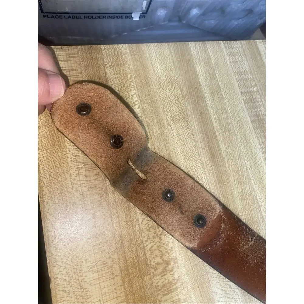 Vintage Western Hand Tooled Brown Leather Strap Horse Scene Belt Sz 36 Cowboy